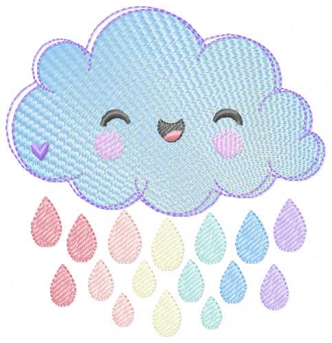 Raining Cloud embroidery design - Cloud with flowers and lace machine embroidery pattern - Cloud with happy face - Instant download pes jef
