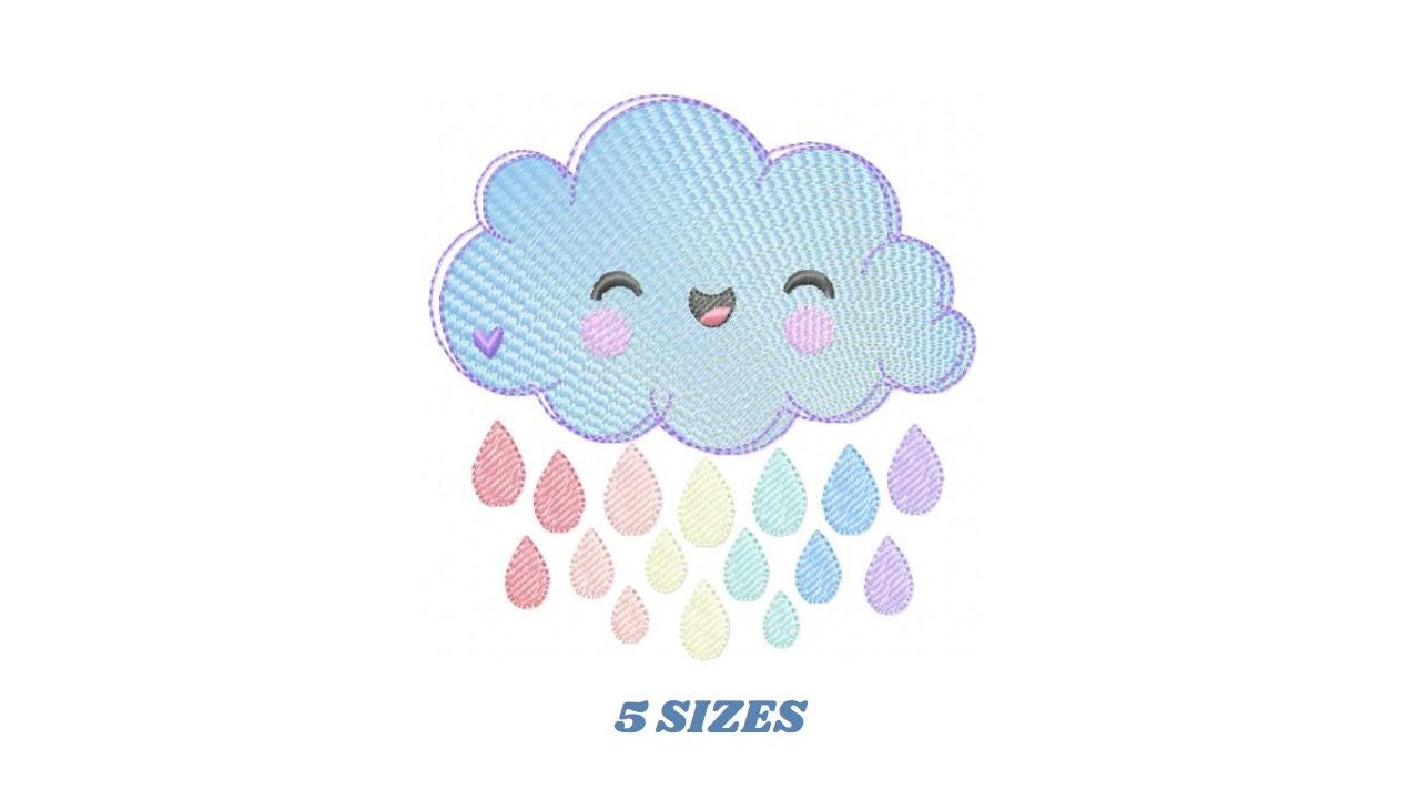 Raining Cloud embroidery design - Cloud with flowers and lace machine embroidery pattern - Cloud with happy face - Instant download pes jef