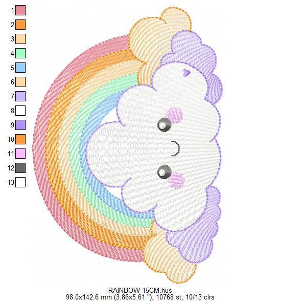 Rainbow with stars and clouds embroidery design - Colorful Rainbow machine embroidery pattern - Instant digital download pes jef dst hus vp3