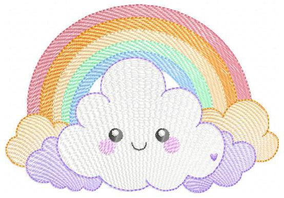 Rainbow with stars and clouds embroidery design - Colorful Rainbow machine embroidery pattern - Instant digital download pes jef dst hus vp3