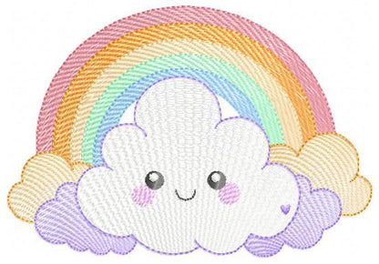 Rainbow with stars and clouds embroidery design - Colorful Rainbow machine embroidery pattern - Instant digital download pes jef dst hus vp3
