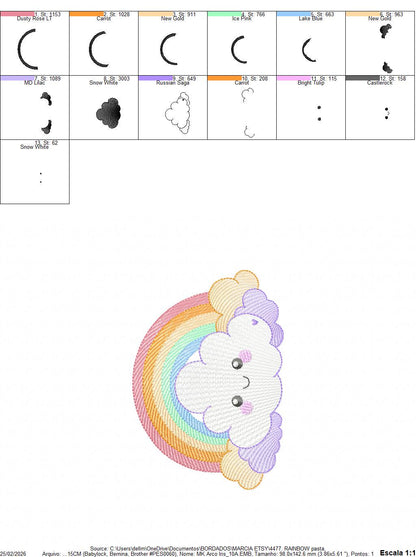 Rainbow with stars and clouds embroidery design - Colorful Rainbow machine embroidery pattern - Instant digital download pes jef dst hus vp3