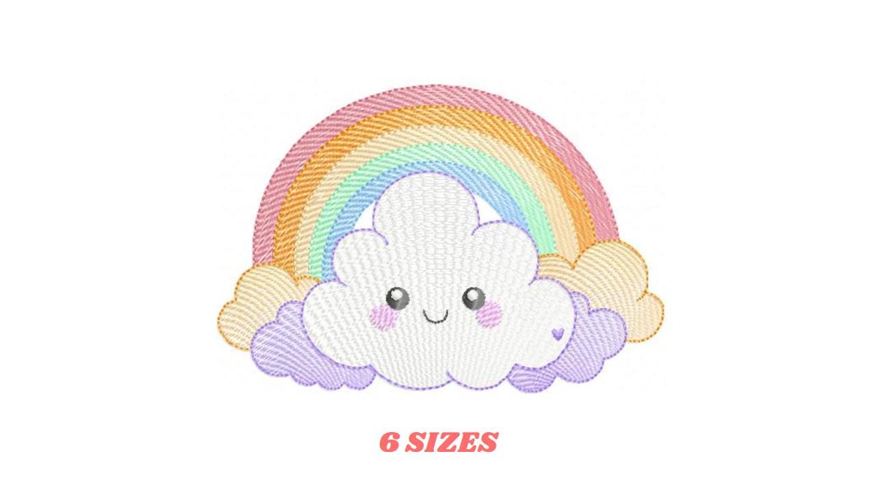 Rainbow with stars and clouds embroidery design - Colorful Rainbow machine embroidery pattern - Instant digital download pes jef dst hus vp3