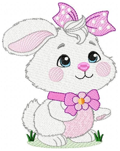 Female Bunny embroidery design - Rabbit with lace and laurel frame machine embroidery pattern - Woodland animal girl - Instant download pes