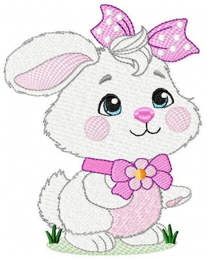 Female Bunny embroidery design - Rabbit with lace and laurel frame machine embroidery pattern - Woodland animal girl - Instant download pes