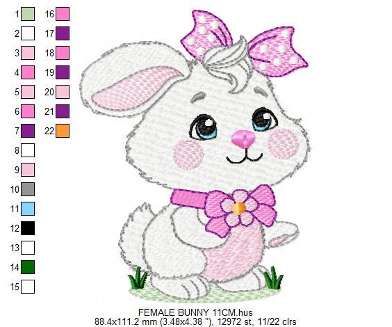 Female Bunny embroidery design - Rabbit with lace and laurel frame machine embroidery pattern - Woodland animal girl - Instant download pes