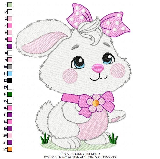 Female Bunny embroidery design - Rabbit with lace and laurel frame machine embroidery pattern - Woodland animal girl - Instant download pes