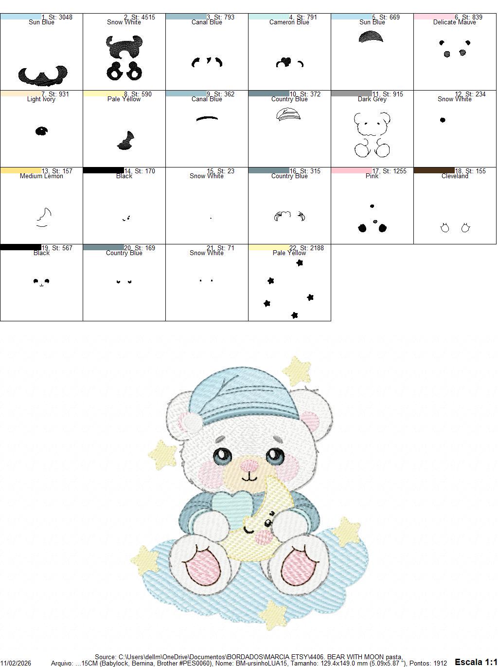 Male Bear with pajamas embroidery designs - Baby boy with moon stars and clouds machine embroidery pattern - Instant digital download pes