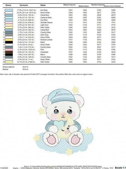 Male Bear with pajamas embroidery designs - Baby boy with moon stars and clouds machine embroidery pattern - Instant digital download pes