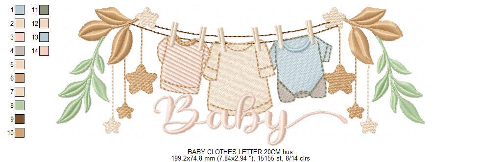 Baby boy with clothes line embroidery designs - Newborn machine embroidery pattern - Gender Reveal Party - Instant digital download pes jef