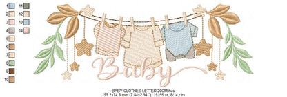 Baby boy with clothes line embroidery designs - Newborn machine embroidery pattern - Gender Reveal Party - Instant digital download pes jef