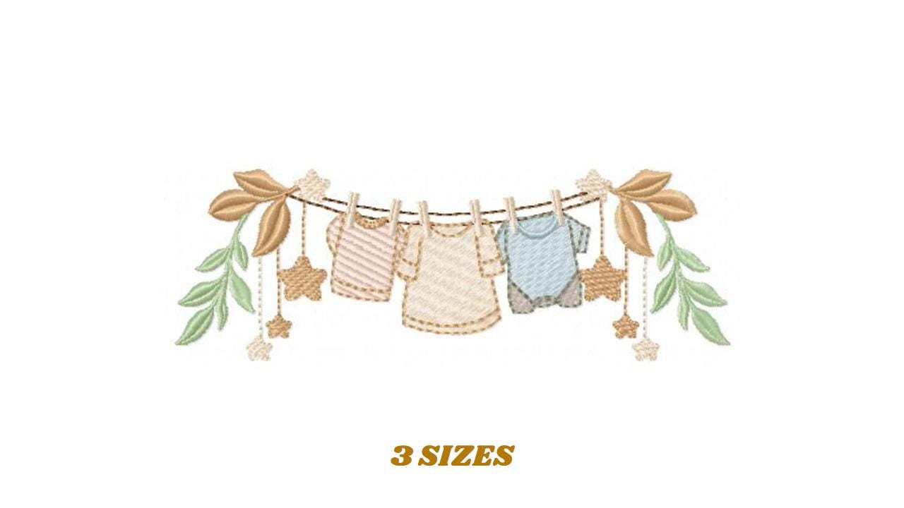 Baby boy with clothes line embroidery designs - Newborn machine embroidery pattern - Gender Reveal Party - Instant digital download pes jef