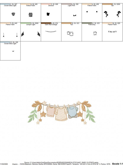 Baby boy with clothes line embroidery designs - Newborn machine embroidery pattern - Gender Reveal Party - Instant digital download pes jef