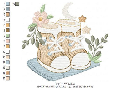 Baby Boy shoes embroidery designs - High-top sneakers boots machine embroidery pattern - Baby boy file - Instant digital download pes jef