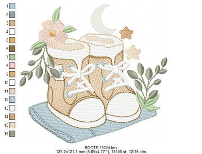 Baby Boy shoes embroidery designs - High-top sneakers boots machine embroidery pattern - Baby boy file - Instant digital download pes jef