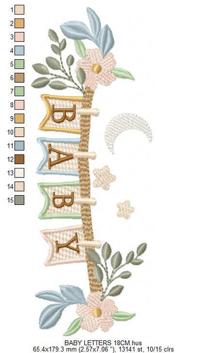 Baby boy and girl line with flags embroidery designs - Newborn machine embroidery pattern - Gender Reveal Party - Instant digital download