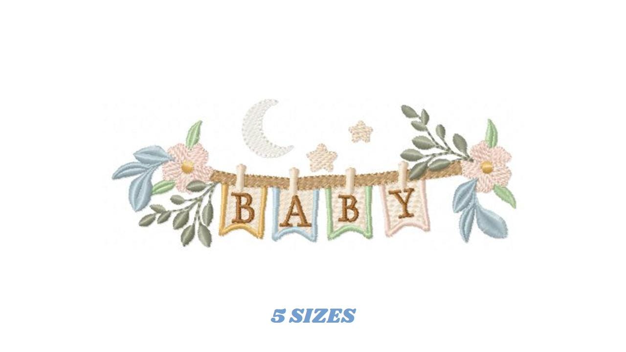 Baby boy and girl line with flags embroidery designs - Newborn machine embroidery pattern - Gender Reveal Party - Instant digital download