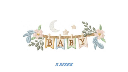 Baby boy and girl line with flags embroidery designs - Newborn machine embroidery pattern - Gender Reveal Party - Instant digital download
