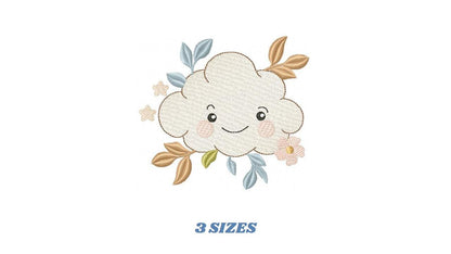 Cloud and leaves embroidery design - Boho Night and Day Sky machine embroidery pattern - Baby girl and boy file - Instant digital download