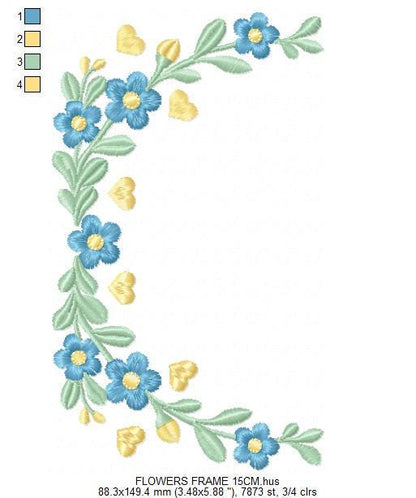 Flower Wreath embroidery designs - Blue Floral Frame machine embroidery pattern - Kitchen Tea Towel file - Instant digital download pes jef