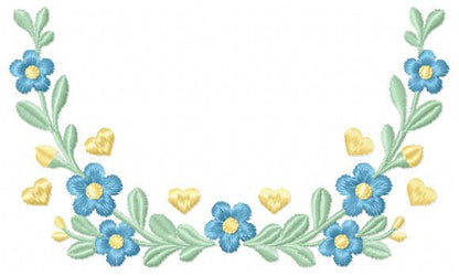 Flower Wreath embroidery designs - Blue Floral Frame machine embroidery pattern - Kitchen Tea Towel file - Instant digital download pes jef