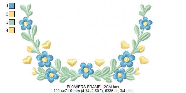 Flower Wreath embroidery designs - Blue Floral Frame machine embroidery pattern - Kitchen Tea Towel file - Instant digital download pes jef