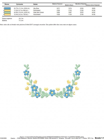 Flower Wreath embroidery designs - Blue Floral Frame machine embroidery pattern - Kitchen Tea Towel file - Instant digital download pes jef