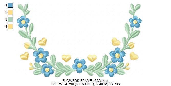 Flower Wreath embroidery designs - Blue Floral Frame machine embroidery pattern - Kitchen Tea Towel file - Instant digital download pes jef