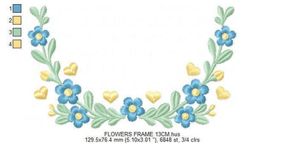 Flower Wreath embroidery designs - Blue Floral Frame machine embroidery pattern - Kitchen Tea Towel file - Instant digital download pes jef