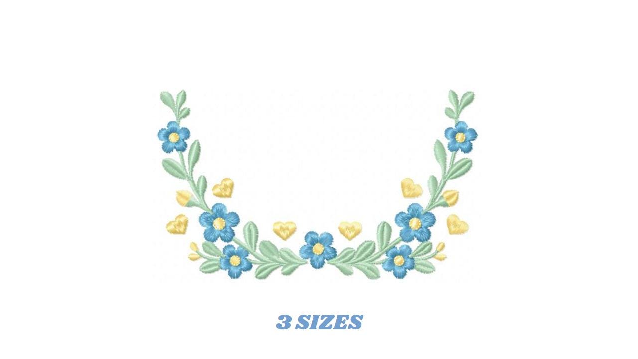 Flower Wreath embroidery designs - Blue Floral Frame machine embroidery pattern - Kitchen Tea Towel file - Instant digital download pes jef