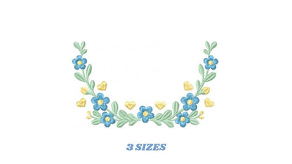Flower Wreath embroidery designs - Blue Floral Frame machine embroidery pattern - Kitchen Tea Towel file - Instant digital download pes jef