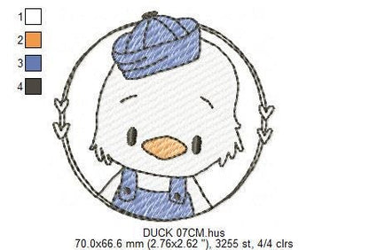 Duck with cap embroidery design - Lake water animal with clothes machine embroidery pattern - Baby boy file - Instant digital download pes