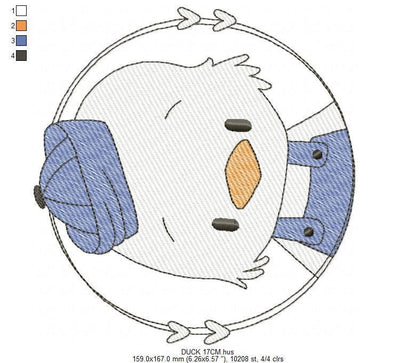 Duck with cap embroidery design - Lake water animal with clothes machine embroidery pattern - Baby boy file - Instant digital download pes