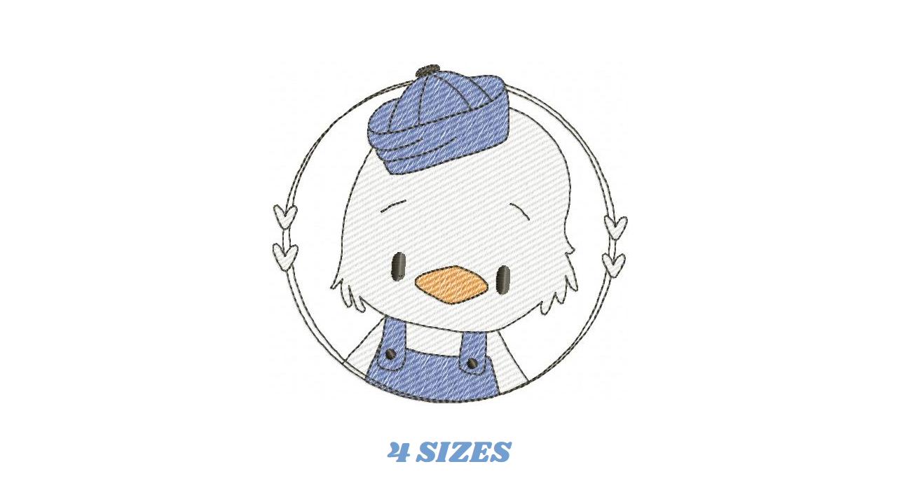 Duck with cap embroidery design - Lake water animal with clothes machine embroidery pattern - Baby boy file - Instant digital download pes