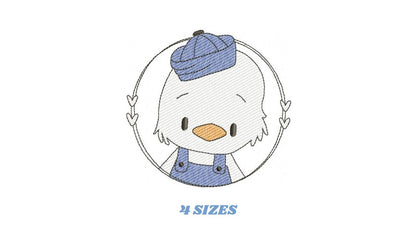 Duck with cap embroidery design - Lake water animal with clothes machine embroidery pattern - Baby boy file - Instant digital download pes