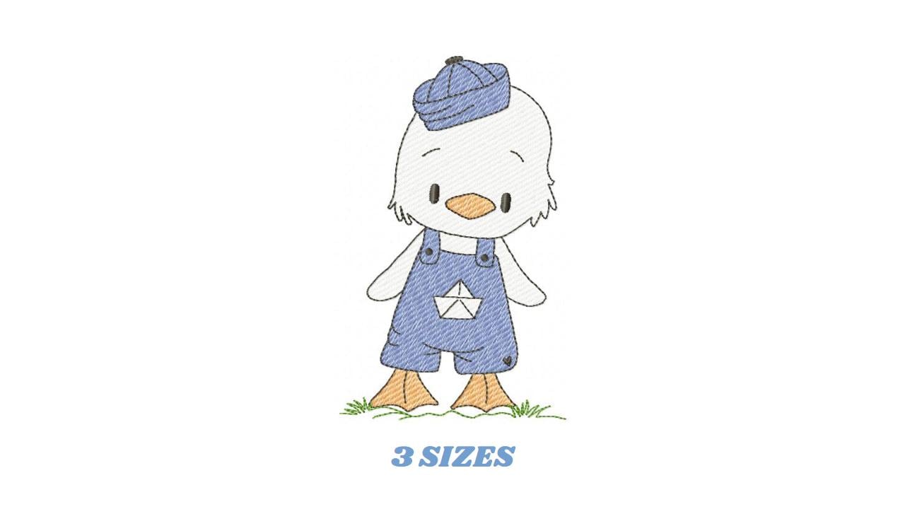 Duck with cap embroidery design - Lake water animal with clothes machine embroidery pattern - Baby boy file - Instant digital download pes