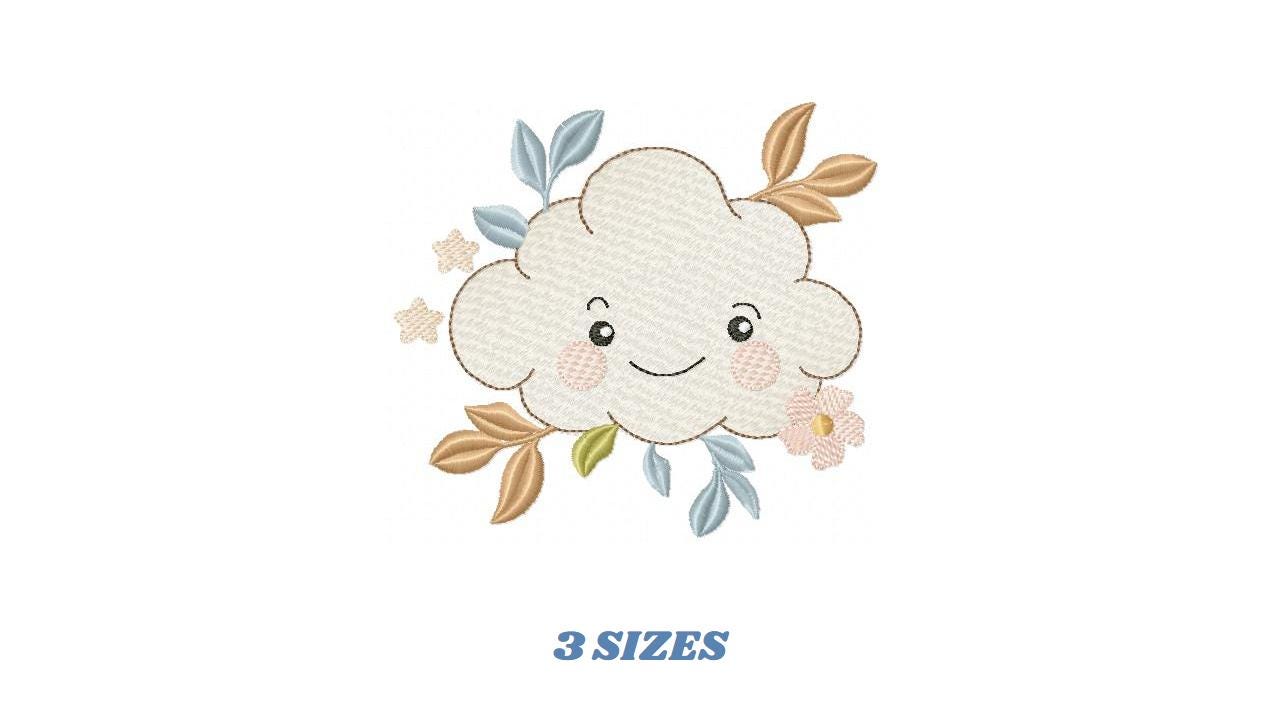 Cloud and leaves embroidery design - Boho Night and Day Sky machine embroidery pattern - Baby girl and boy file - Instant digital download