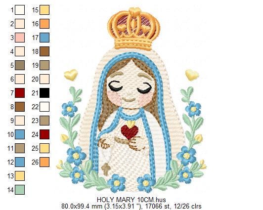 Holy Mary embroidery designs - Holy Virgin Mary machine embroidery pattern - Catholic religious file - Hail Mary - Instant digital download