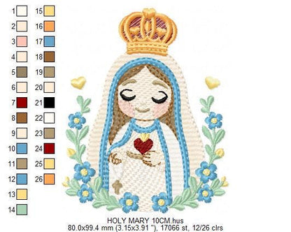 Holy Mary embroidery designs - Holy Virgin Mary machine embroidery pattern - Catholic religious file - Hail Mary - Instant digital download