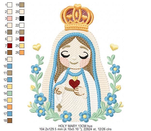 Holy Mary embroidery designs - Holy Virgin Mary machine embroidery pattern - Catholic religious file - Hail Mary - Instant digital download
