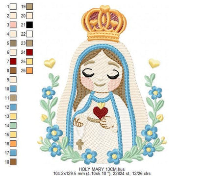 Holy Mary embroidery designs - Holy Virgin Mary machine embroidery pattern - Catholic religious file - Hail Mary - Instant digital download