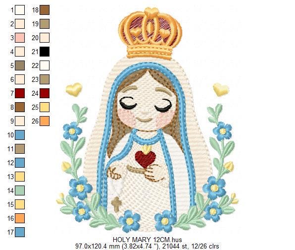Holy Mary embroidery designs - Holy Virgin Mary machine embroidery pattern - Catholic religious file - Hail Mary - Instant digital download