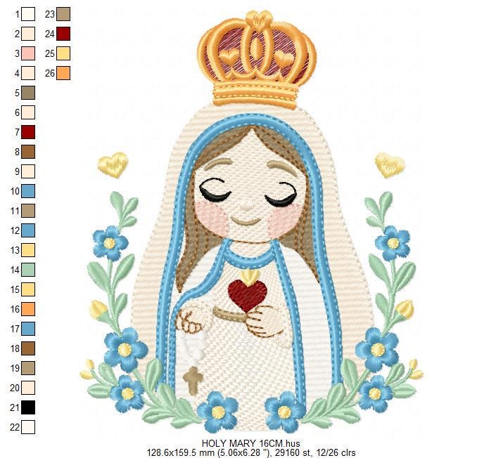 Holy Mary embroidery designs - Holy Virgin Mary machine embroidery pattern - Catholic religious file - Hail Mary - Instant digital download