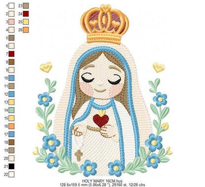 Holy Mary embroidery designs - Holy Virgin Mary machine embroidery pattern - Catholic religious file - Hail Mary - Instant digital download