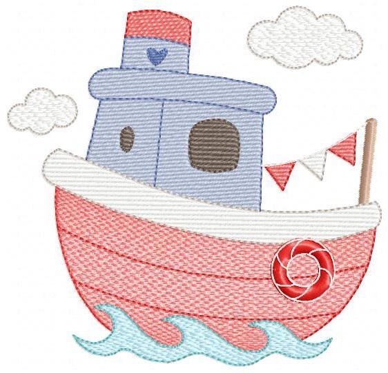 Ocean Boat embroidery designs - Sailboat machine embroidery pattern - Nautical Baby boy file - Instant digital download pes jef dst hus vp3