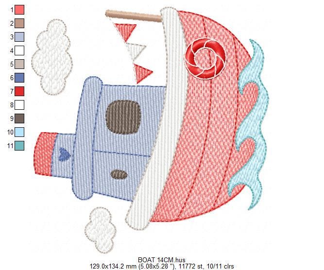 Ocean Boat embroidery designs - Sailboat machine embroidery pattern - Nautical Baby boy file - Instant digital download pes jef dst hus vp3