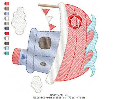 Ocean Boat embroidery designs - Sailboat machine embroidery pattern - Nautical Baby boy file - Instant digital download pes jef dst hus vp3