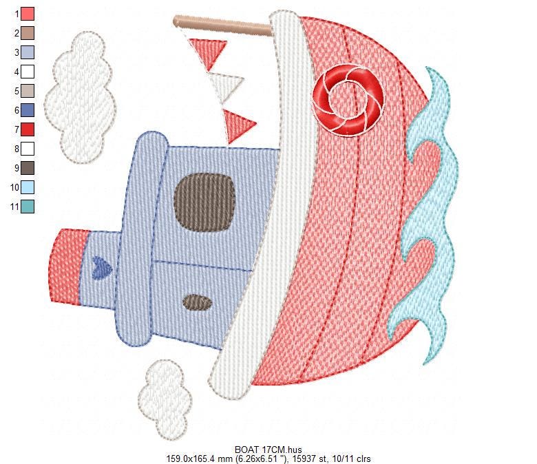 Ocean Boat embroidery designs - Sailboat machine embroidery pattern - Nautical Baby boy file - Instant digital download pes jef dst hus vp3