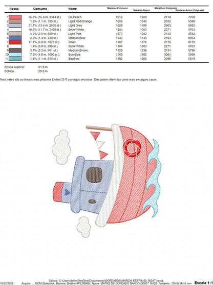 Ocean Boat embroidery designs - Sailboat machine embroidery pattern - Nautical Baby boy file - Instant digital download pes jef dst hus vp3