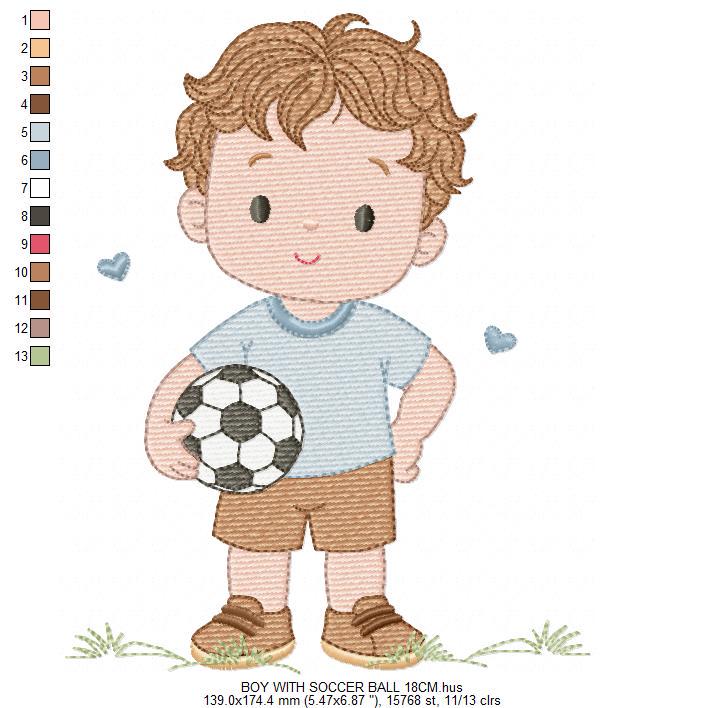 Soccer player embroidery designs - Baby Boy machine embroidery file - Boy with soccer ball file - Instant digital download pes jef dst hus